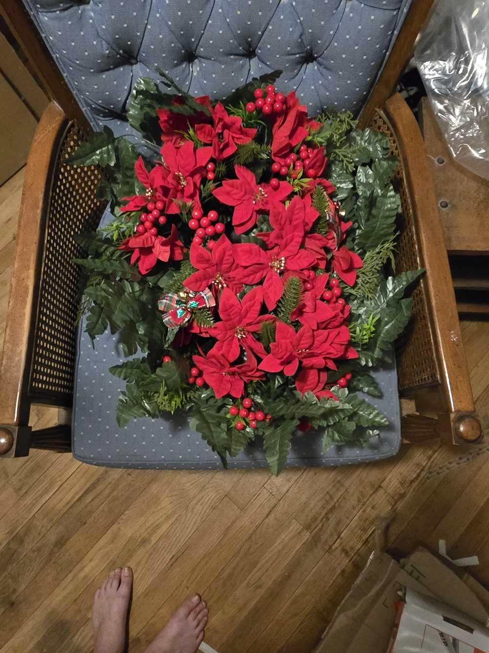 Artificial Red Poinsettia Holiday Floral Arrangement - Home Holiday
